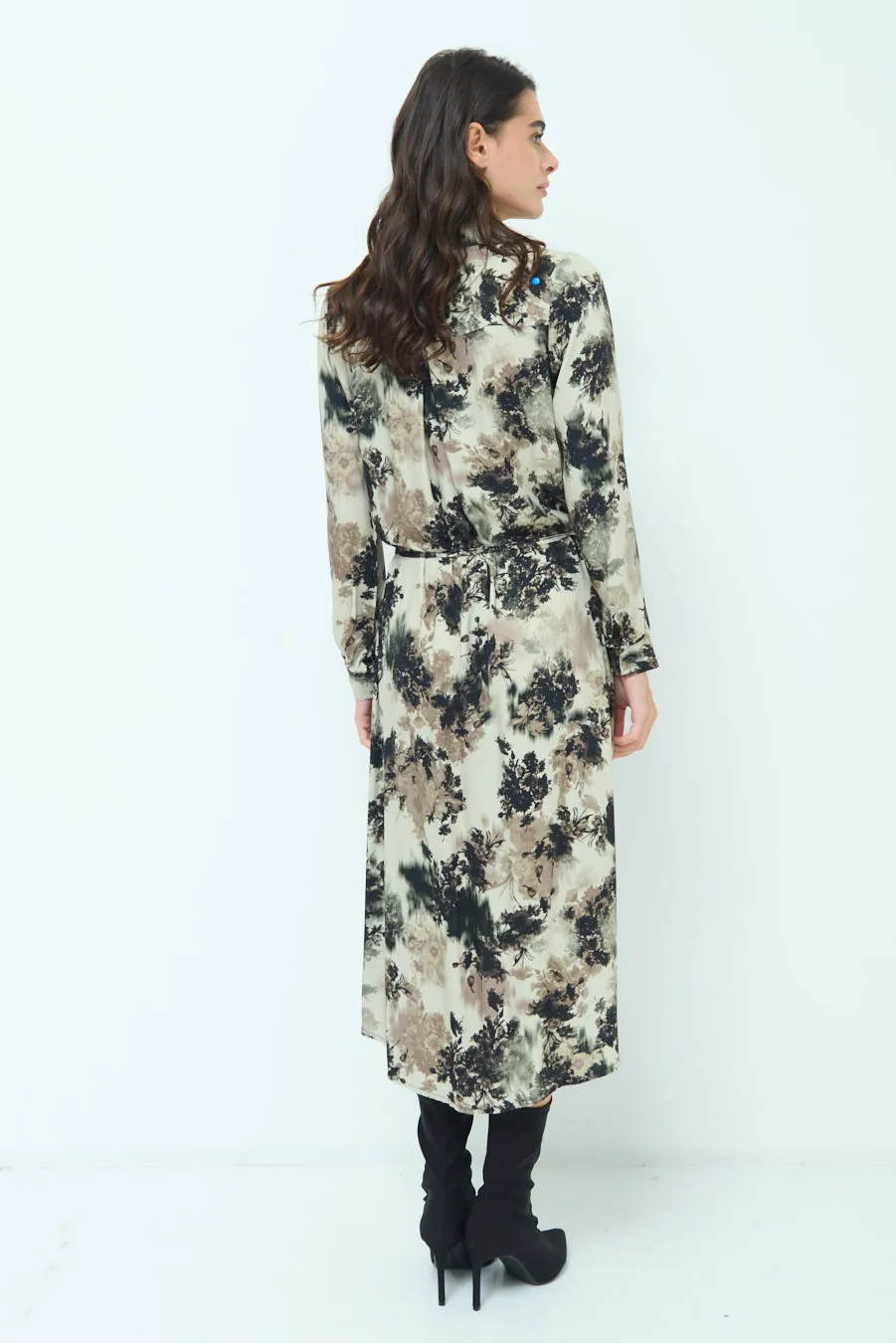 Abstract print button-up midi dress wholesale