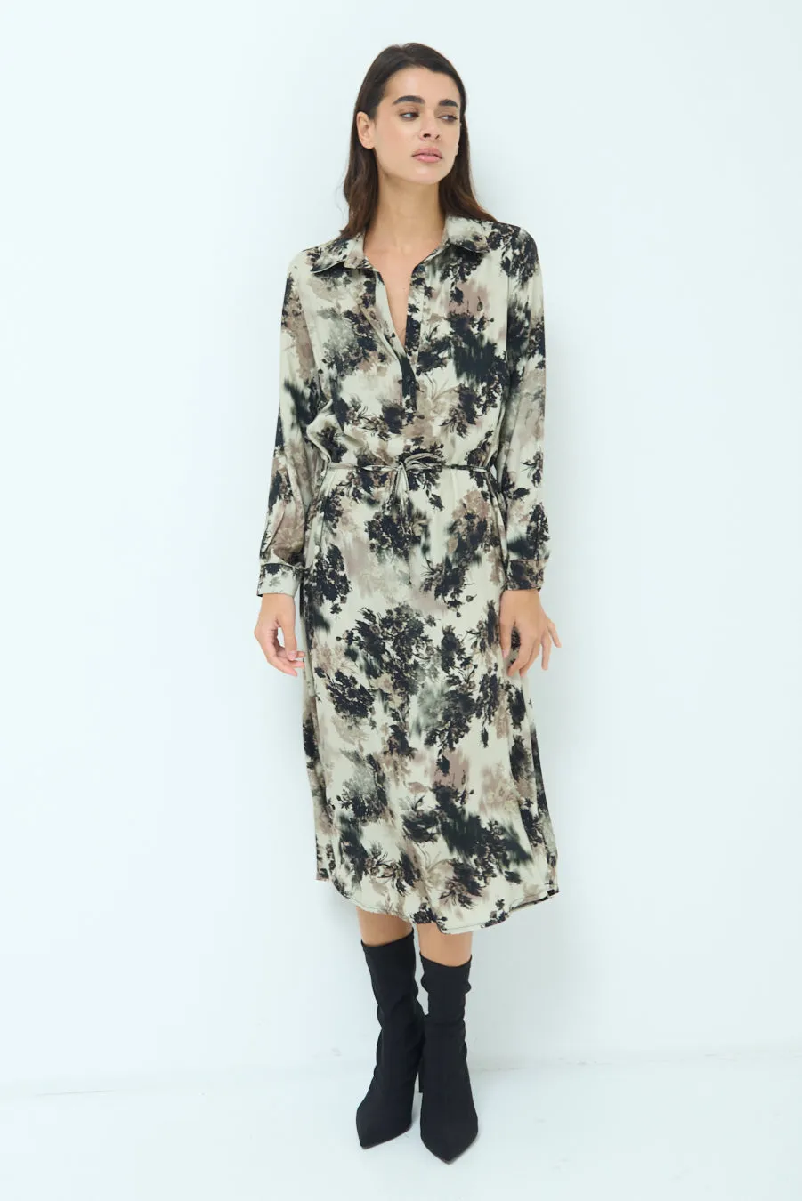 Abstract print button-up midi dress wholesale