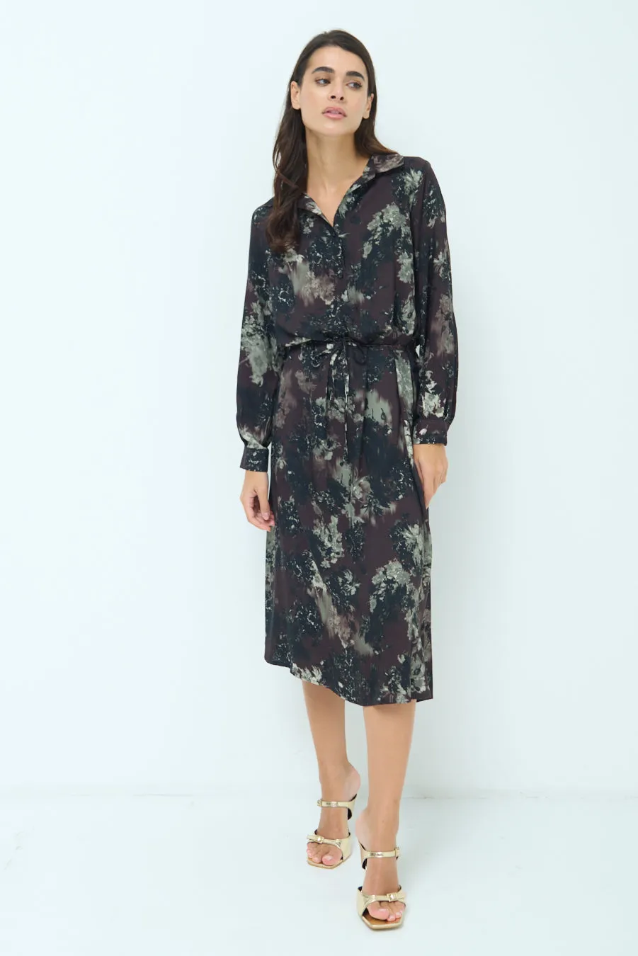 Abstract print button-up midi dress wholesale