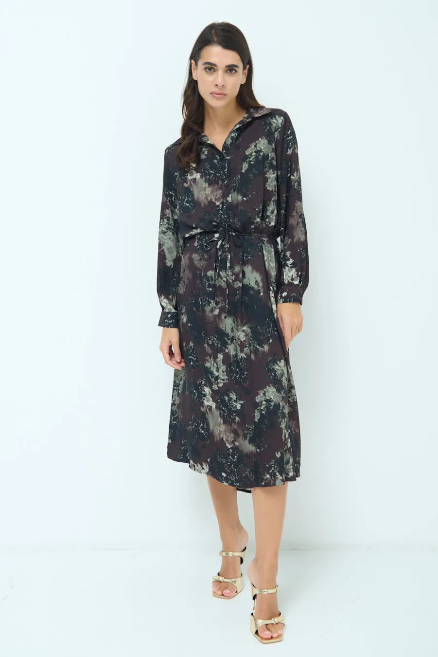 Abstract print button-up midi dress wholesale