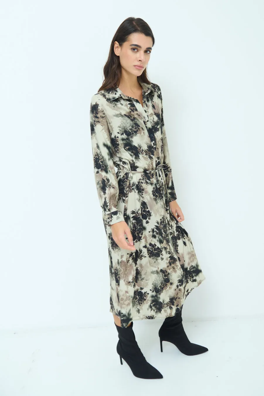 Abstract print button-up midi dress wholesale