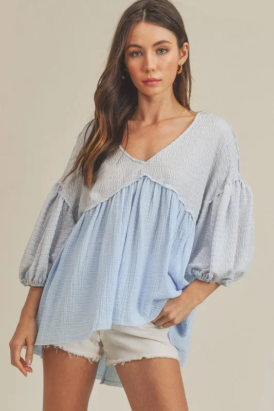 AEMI & Co. V-Neckline Boho Babydoll Top