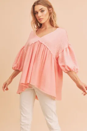 AEMI & Co. V-Neckline Boho Babydoll Top