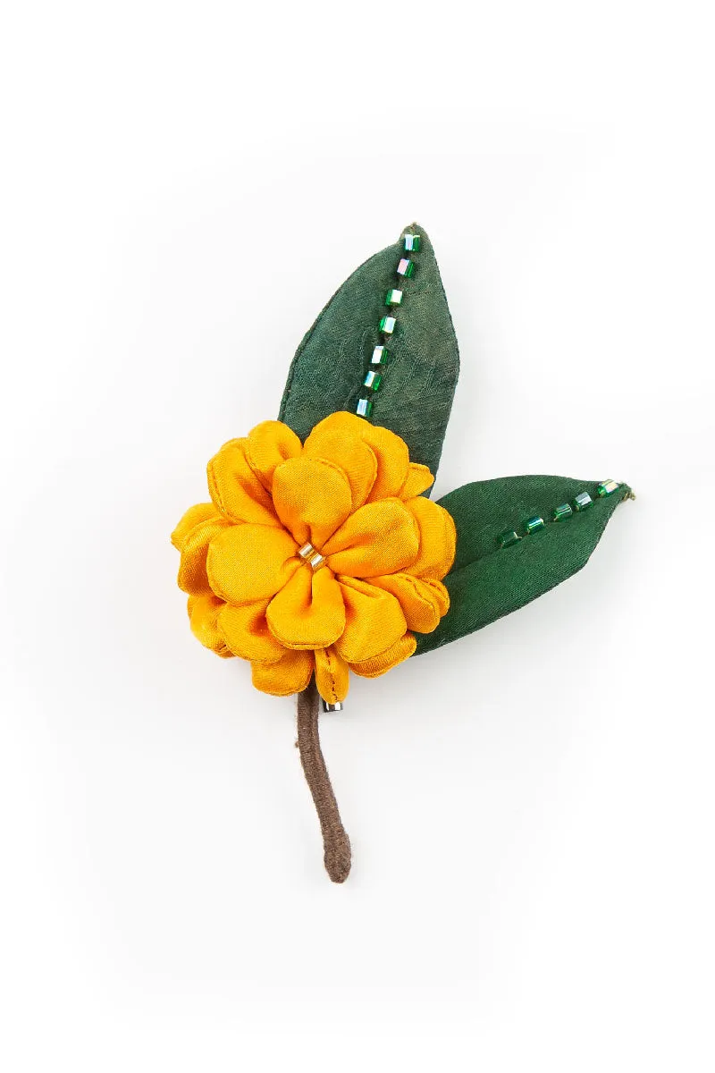 Amber Dahlia Silk Brooch