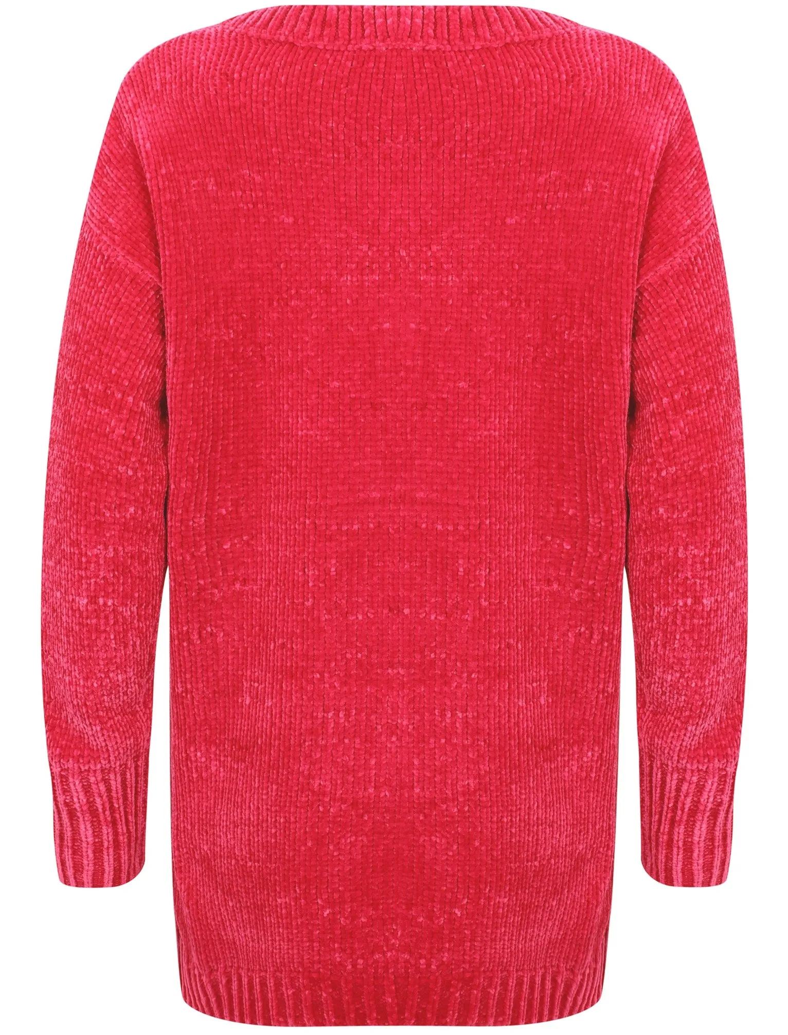 Aria V Neck Chenille Knitted Jumper in Bright Pink - Tokyo Laundry