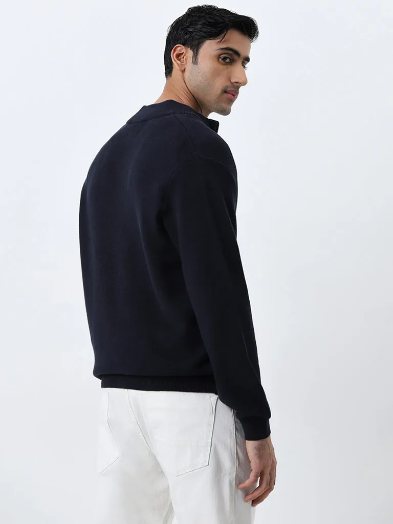 Ascot Navy Solid Relaxed-Fit Jacket