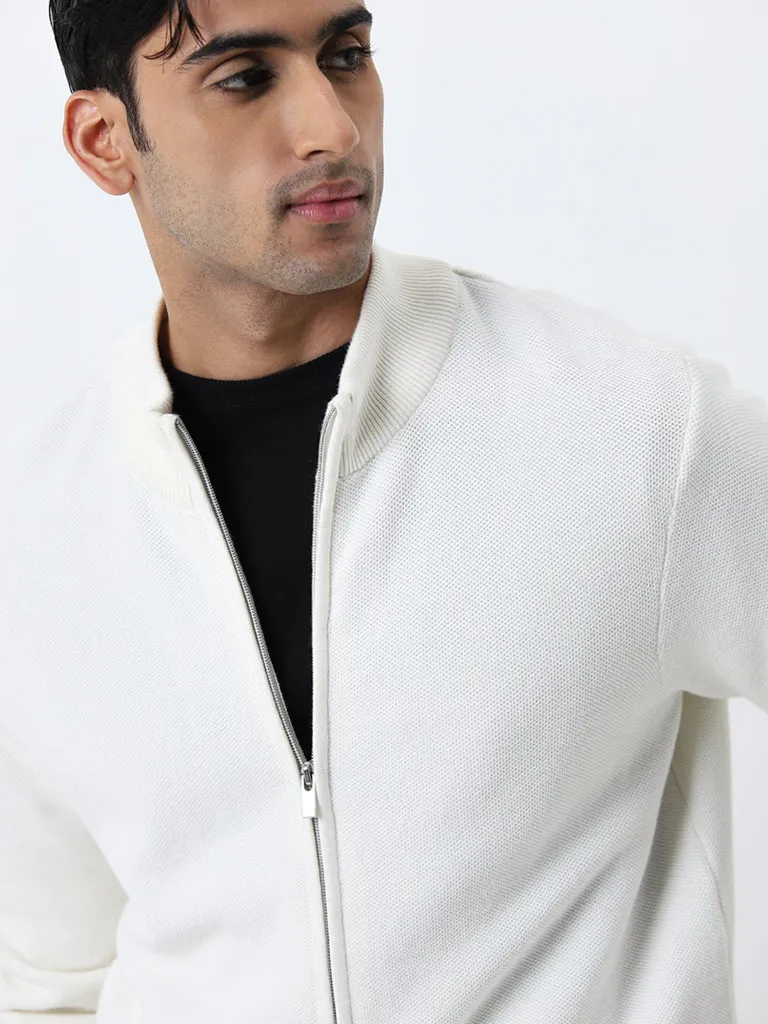 Ascot White Solid Relaxed-Fit Jacket