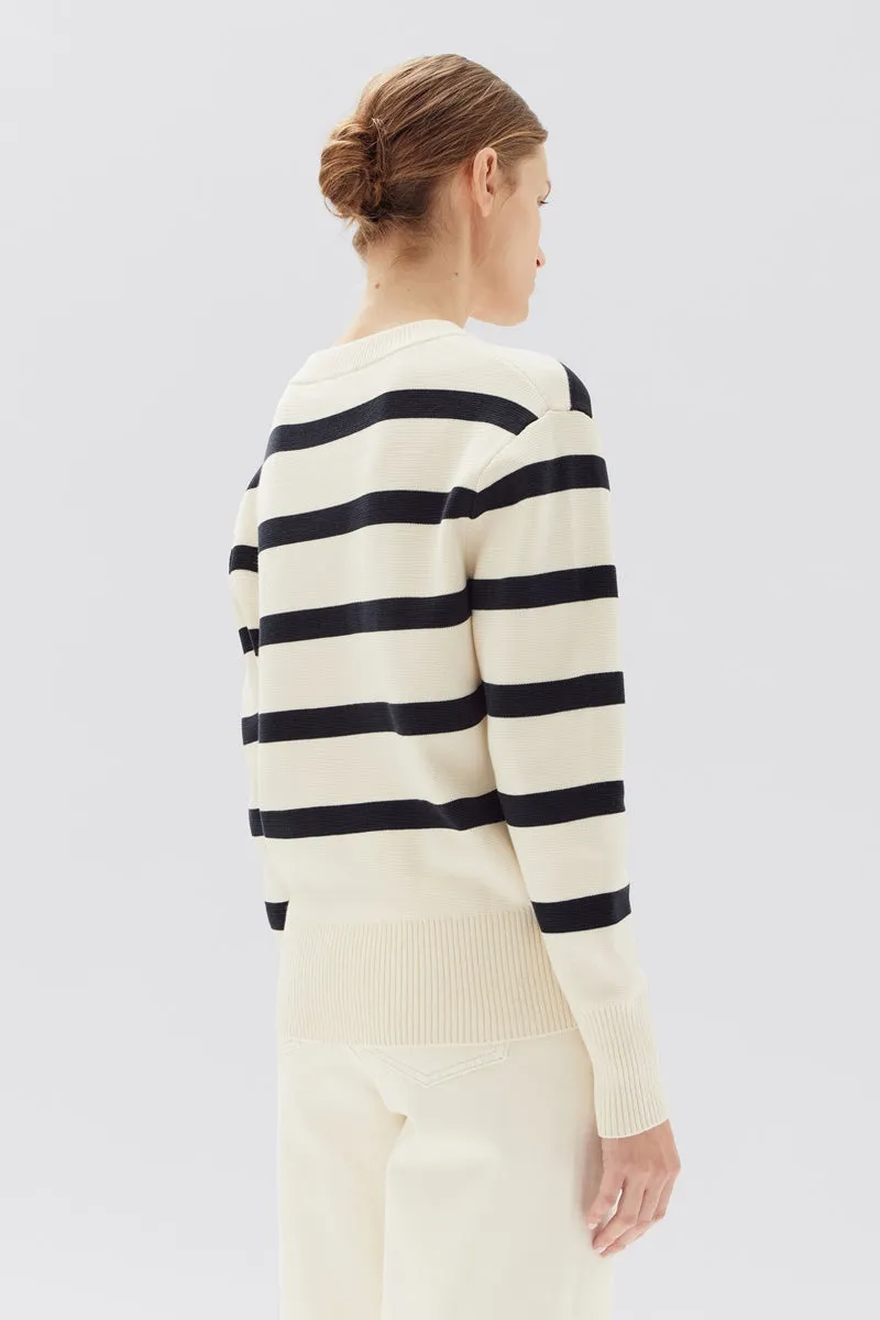 Assembly Label - Niam Stripe Cotton Crew - Antique White/Navy Stripe