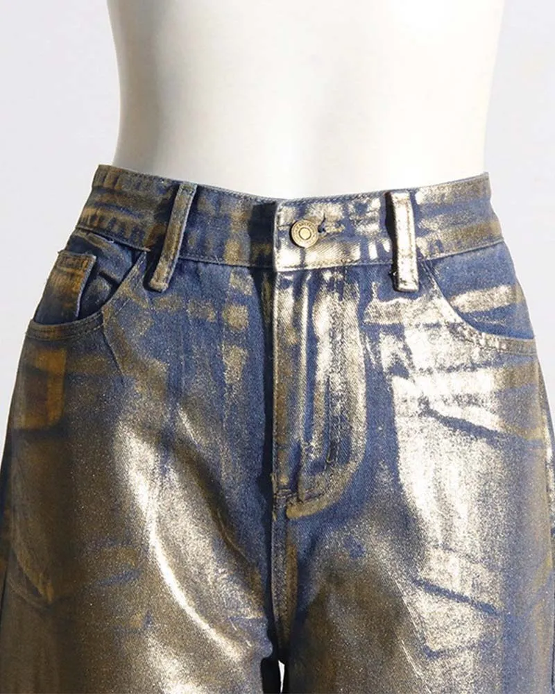 Baggy Jeans With Gold Accents