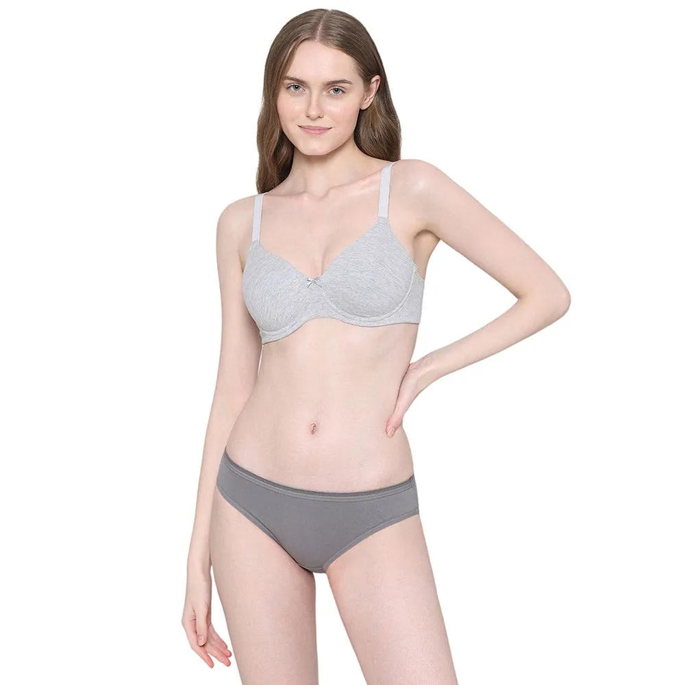 BASICS Essentials2.0 Padded Wired 3/4th Cup Everyday Wear Comfort Fit T-shirt Bra - Grey