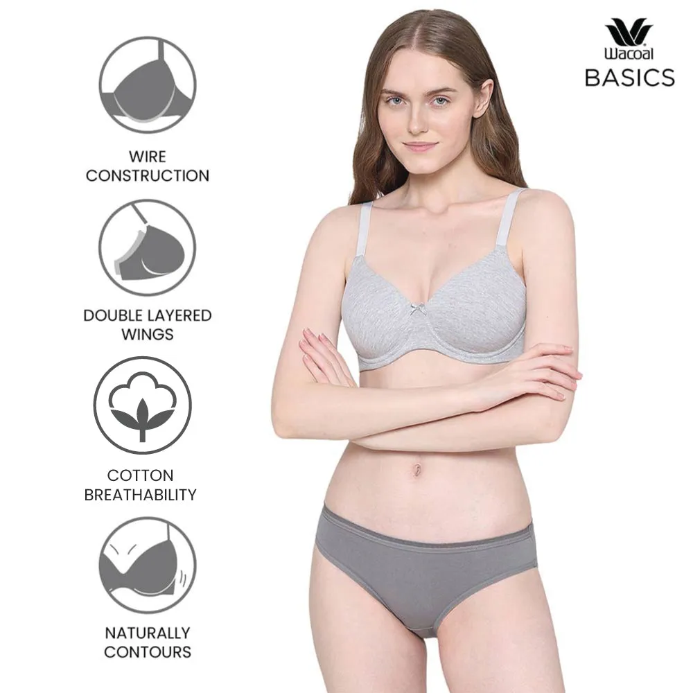 BASICS Essentials2.0 Padded Wired 3/4th Cup Everyday Wear Comfort Fit T-shirt Bra - Grey