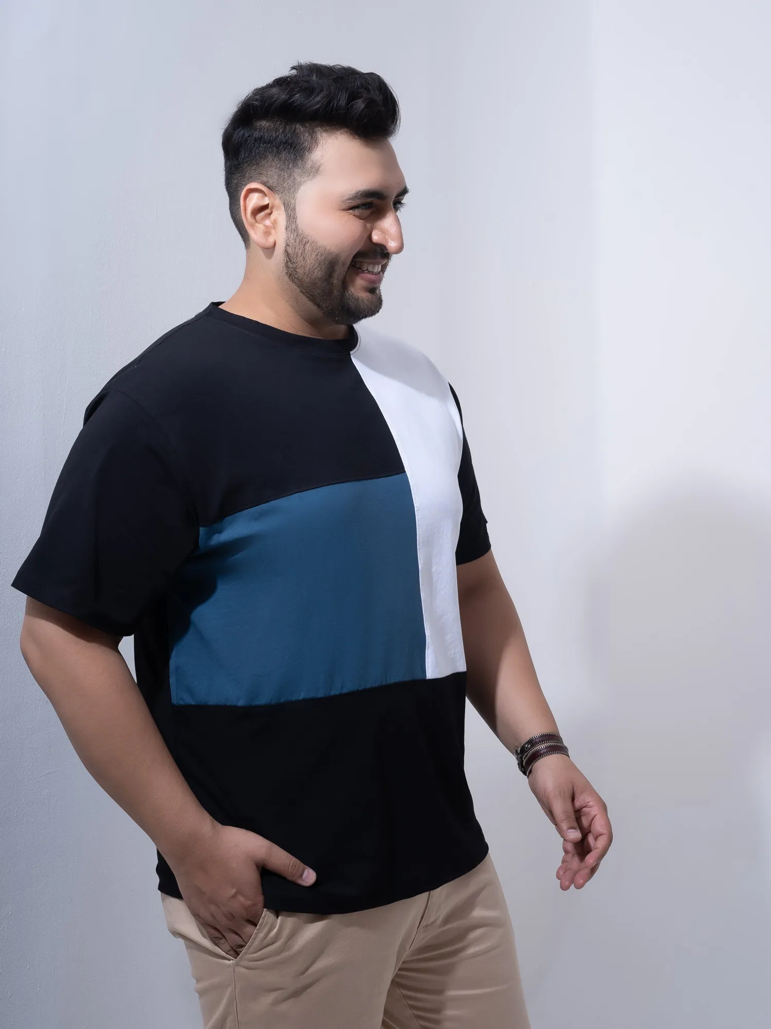 Black Airifoce White Colourblock Plus Size T-shirt