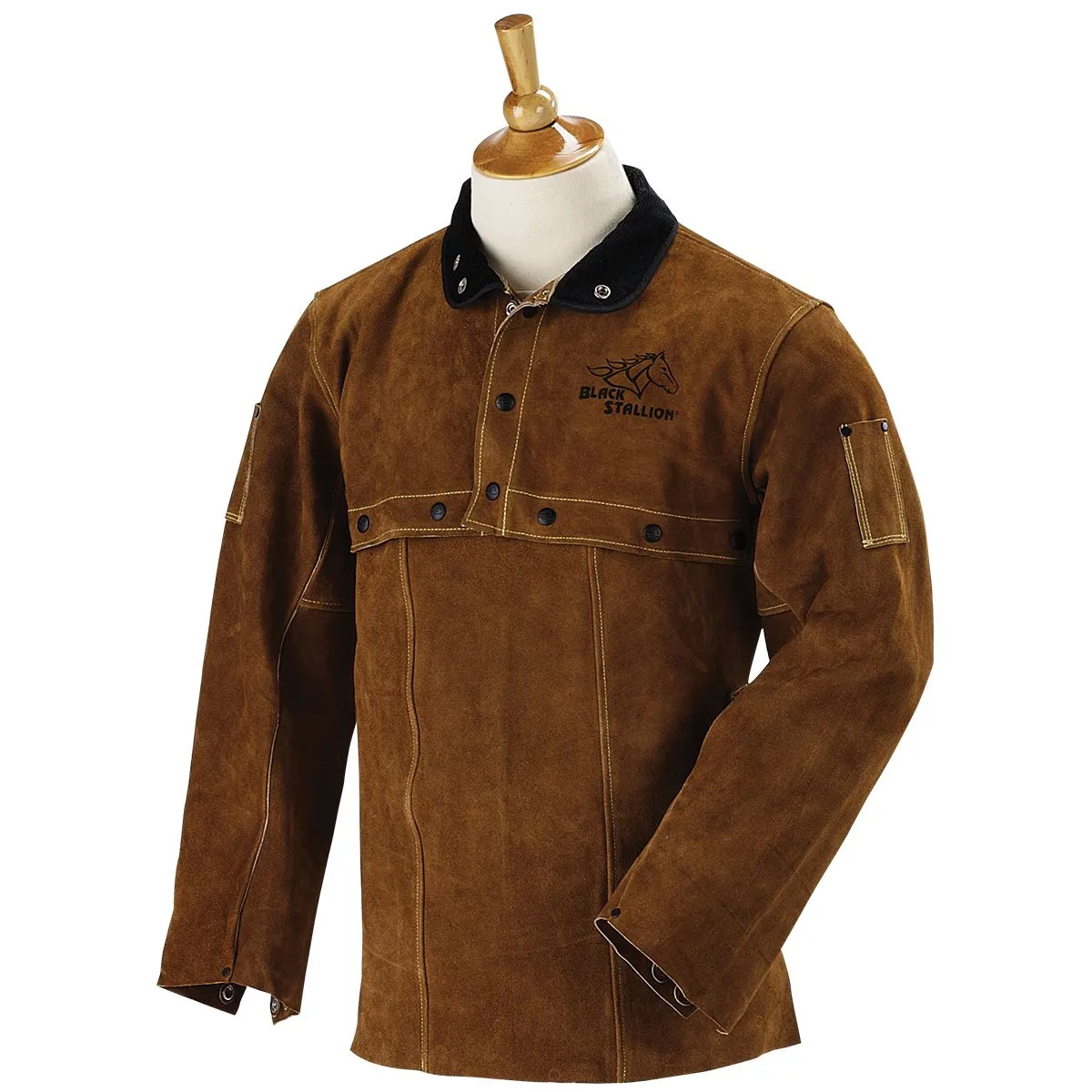 BLACK STALLION 220CS - FR Leather Sleeve and Bib Combo Kevlar Welding Jacket