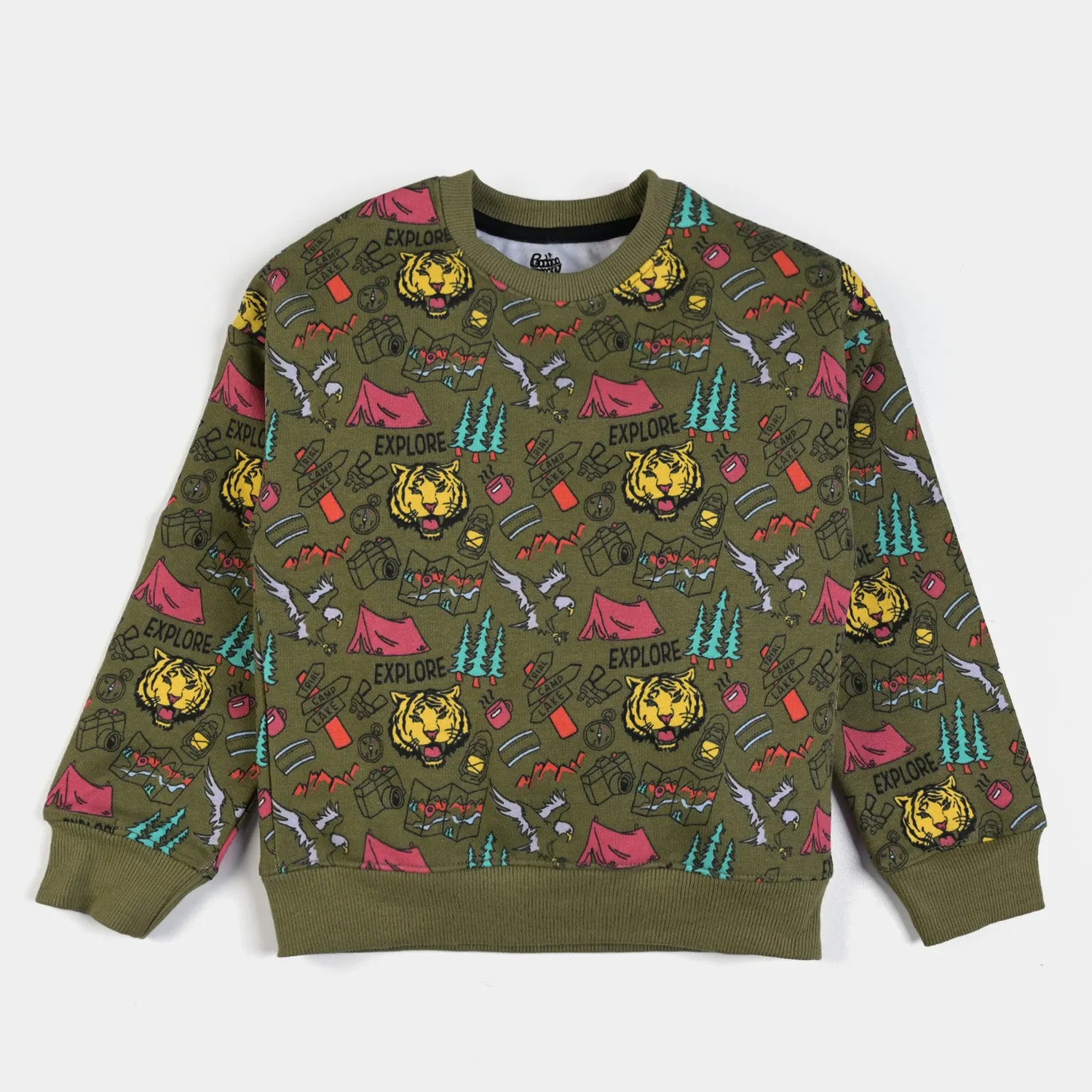 Boys Fleece Sweatshirt Lake Camp-C.Olive