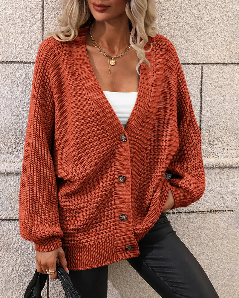 Button Down Horizontal-Ribbing Longline Cardigan