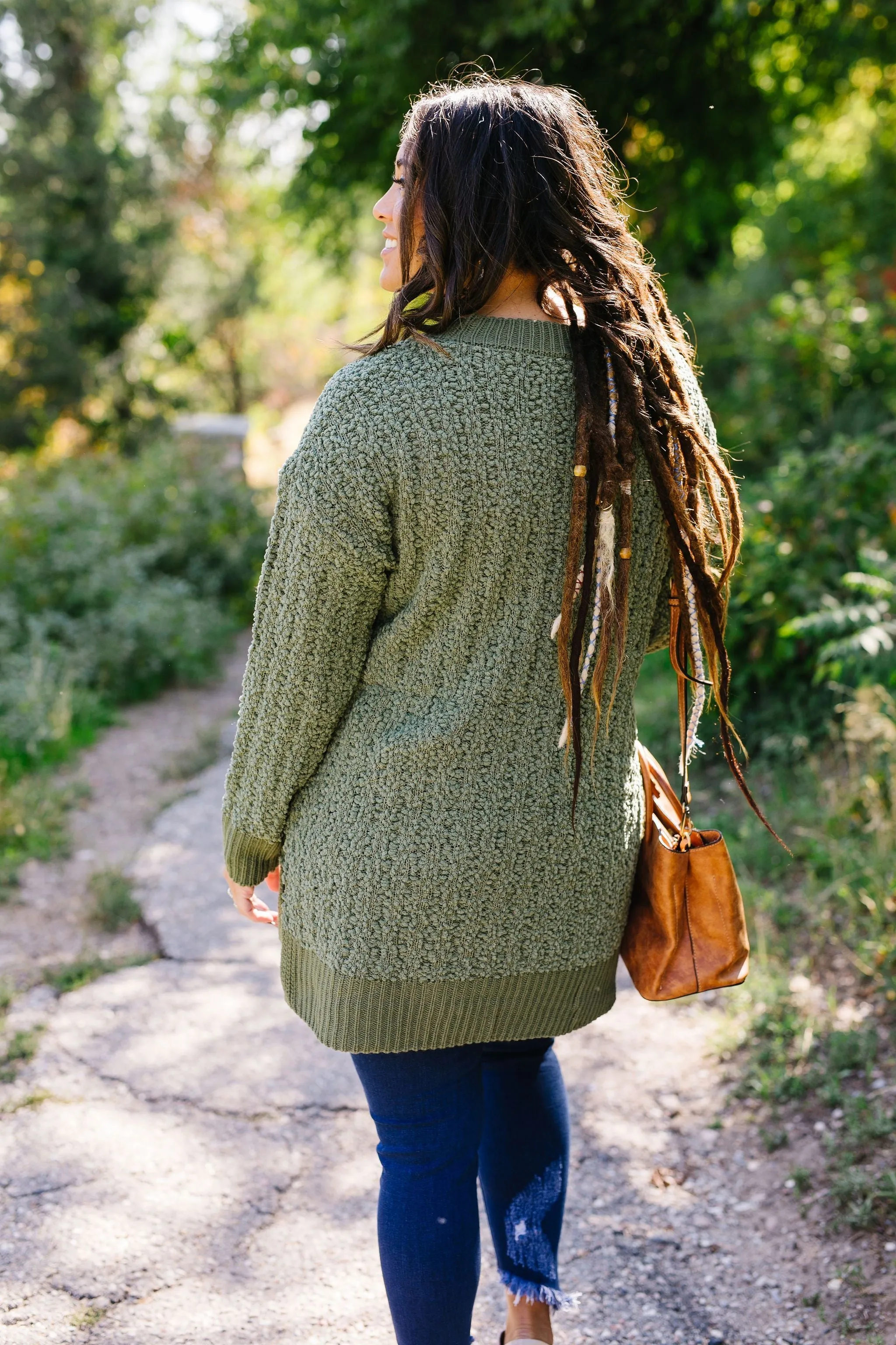 Cable Knit Popcorn Sweater In Olive