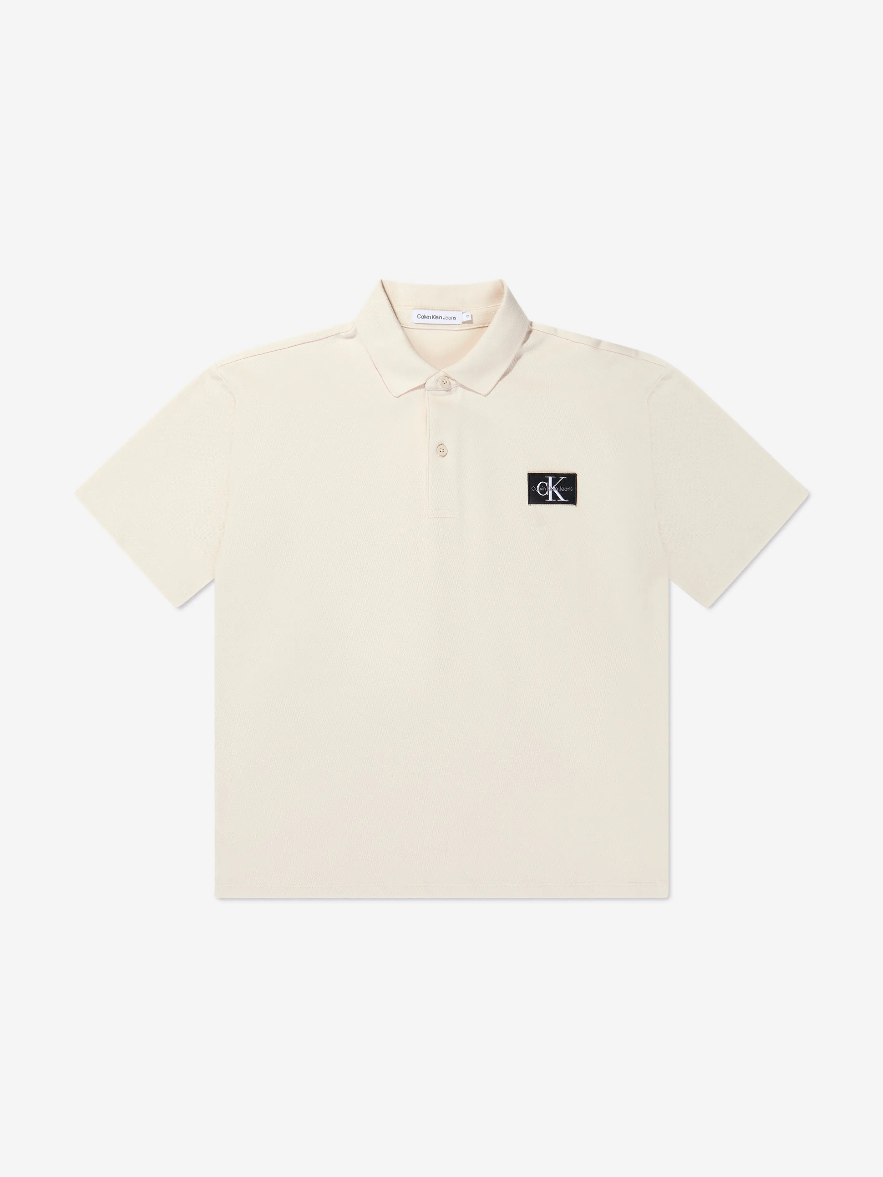 Calvin Klein Boys Pique Badge Polo Shirt in Beige