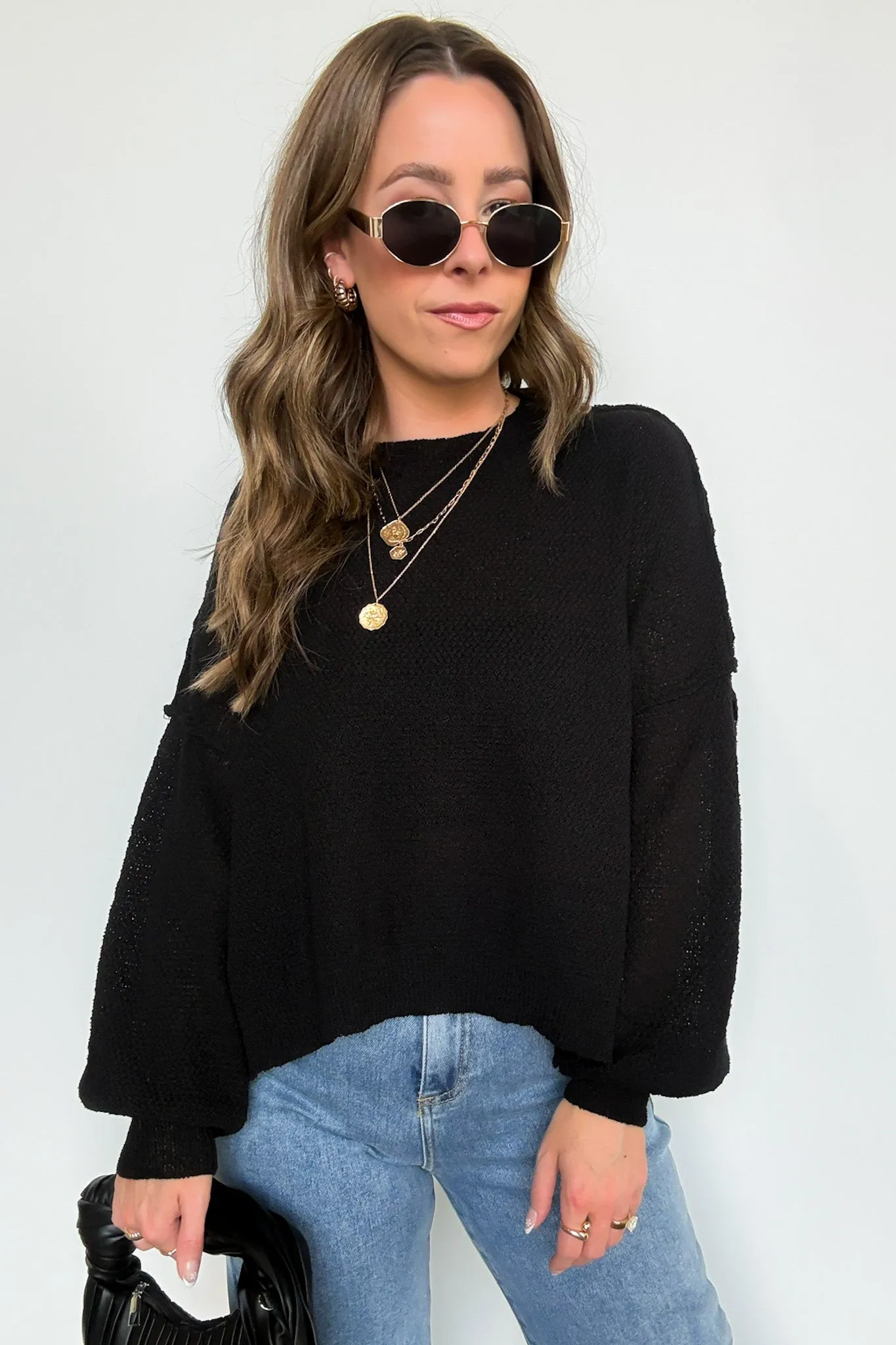 Carlina Mock Neck Side Slit Knit Sweater