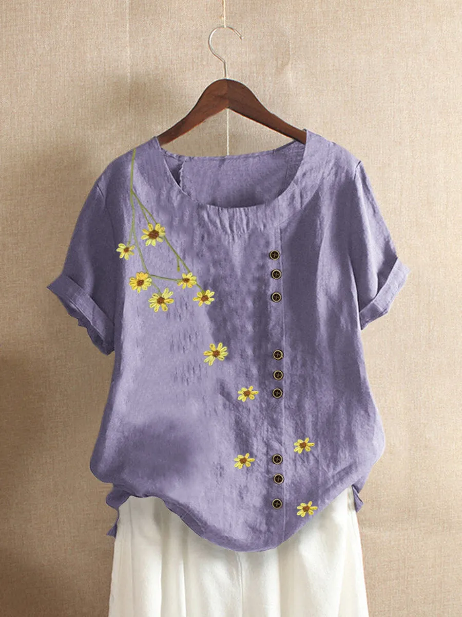 Casual Flower Print Basic Top