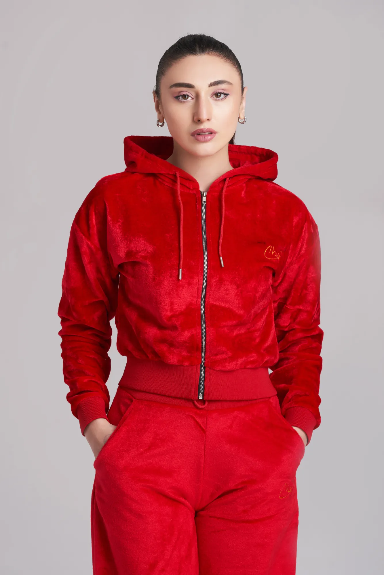 Casual Plush Zip Up Hoody Tracksuit - Women