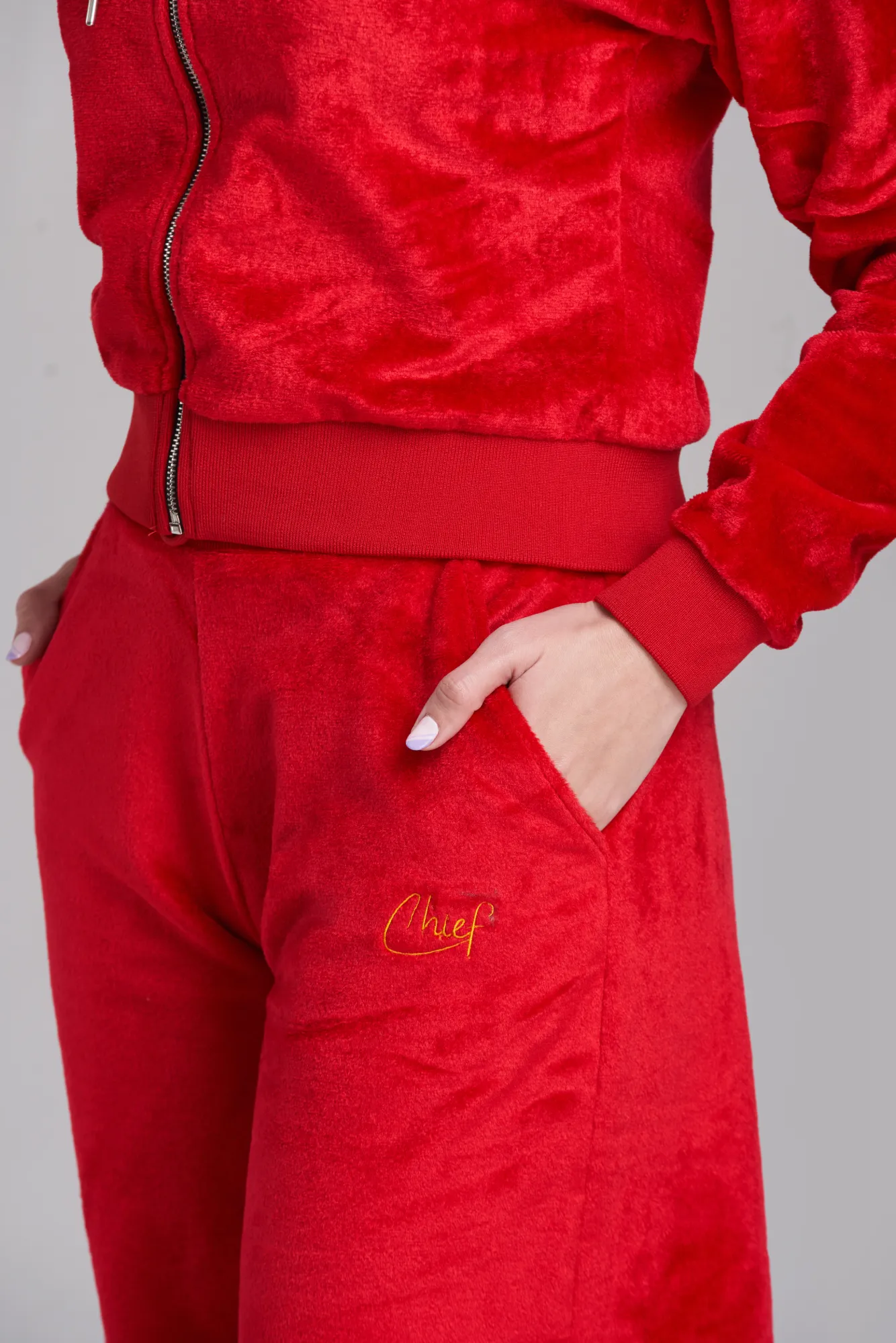 Casual Plush Zip Up Hoody Tracksuit - Women