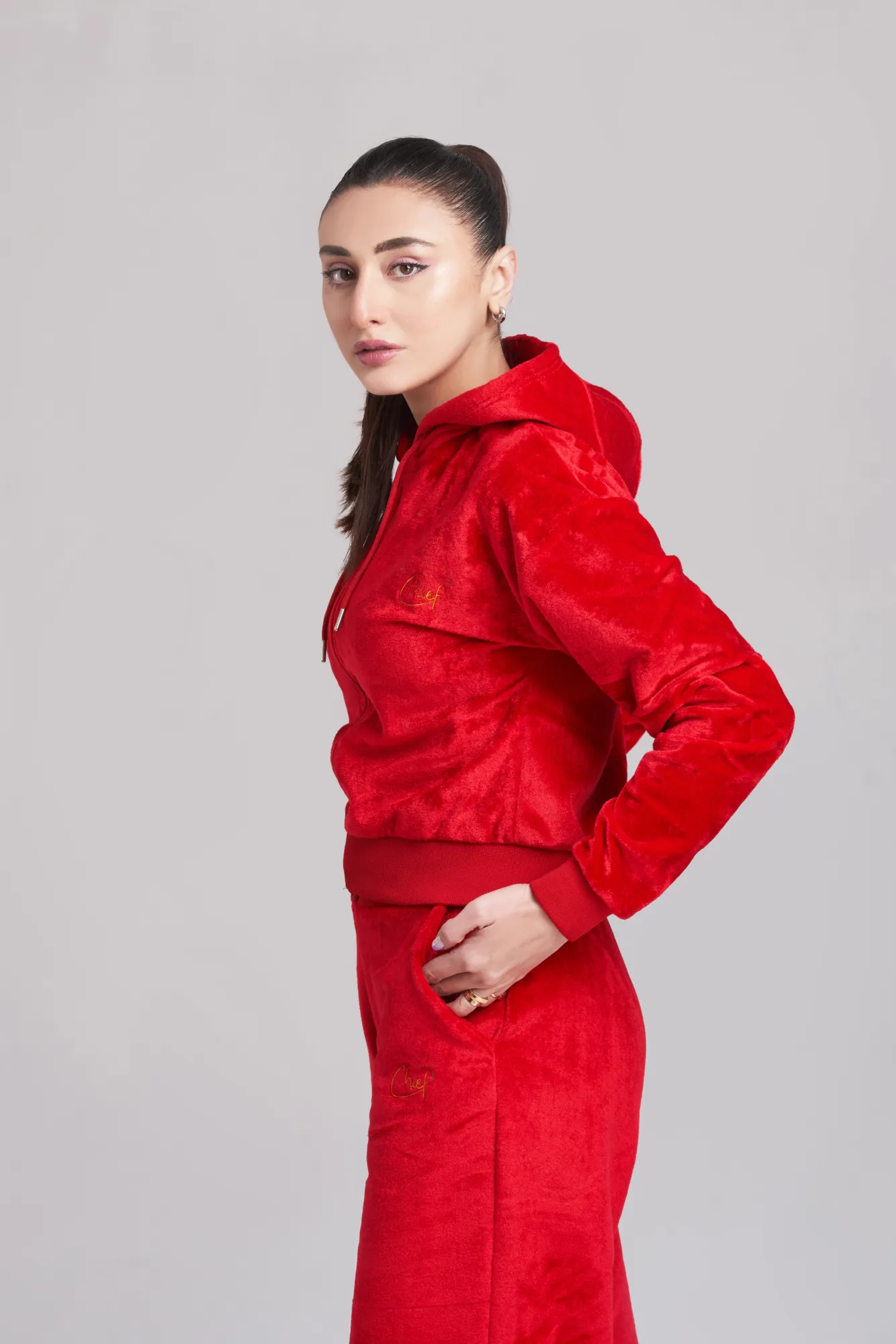 Casual Plush Zip Up Hoody Tracksuit - Women