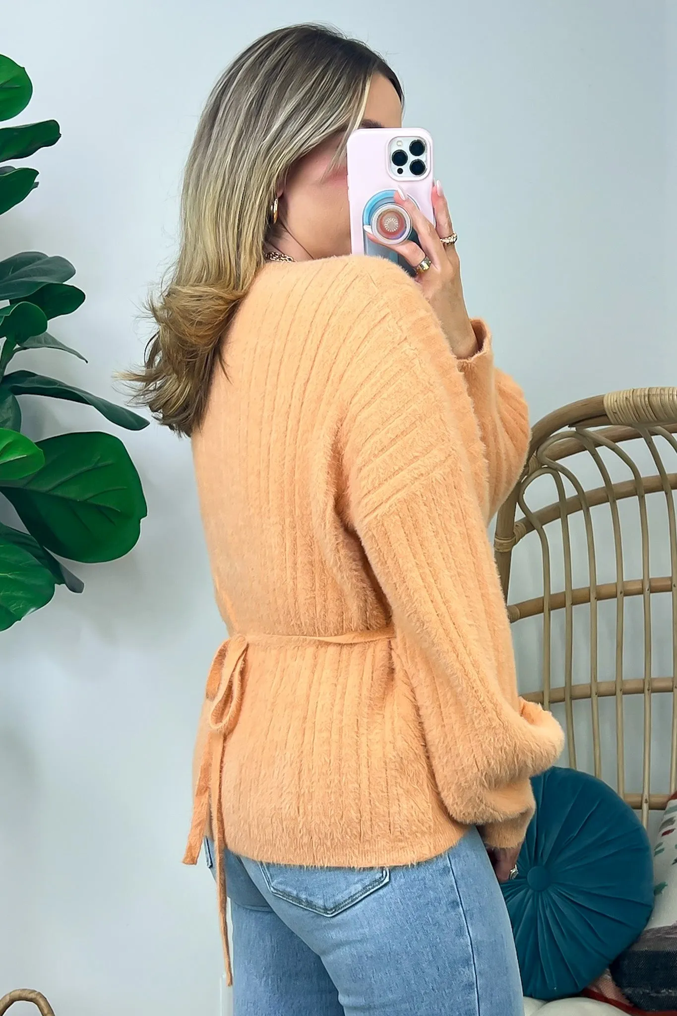 Coletti Ribbed Fuzzy Knit Wrap Sweater - FINAL SALE