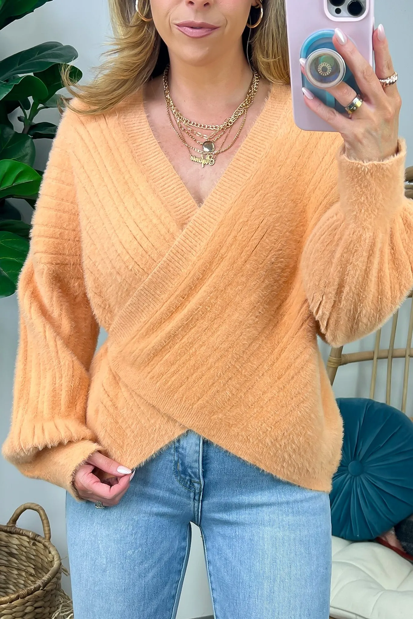 Coletti Ribbed Fuzzy Knit Wrap Sweater - FINAL SALE