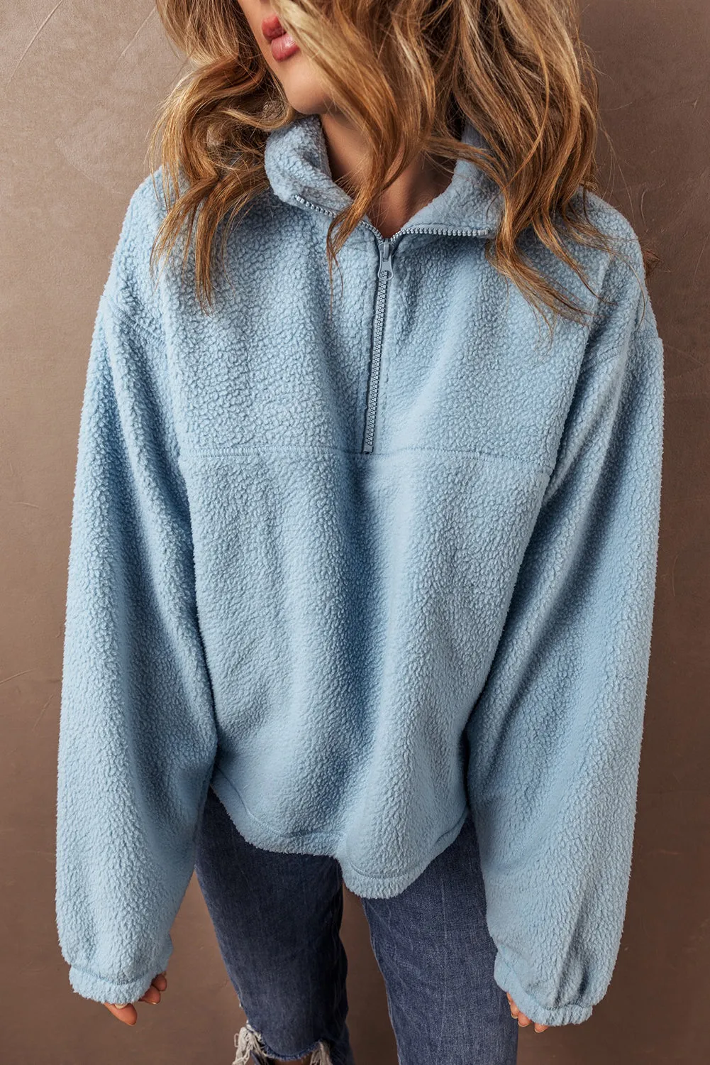 Collared Zipper Fleece Sweatshirt