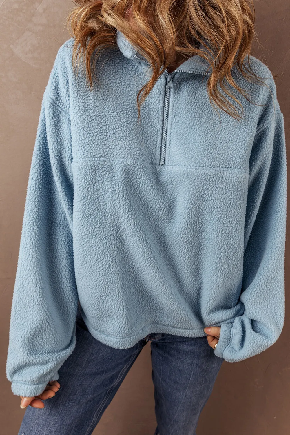 Collared Zipper Fleece Sweatshirt