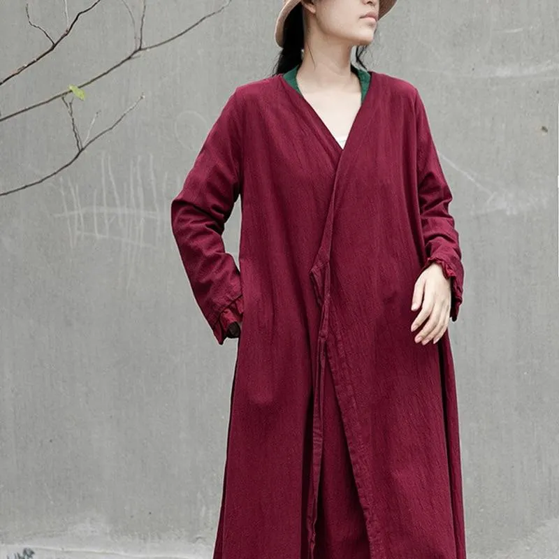 Cotton Linen Long Wrap Cardigan | Lotus