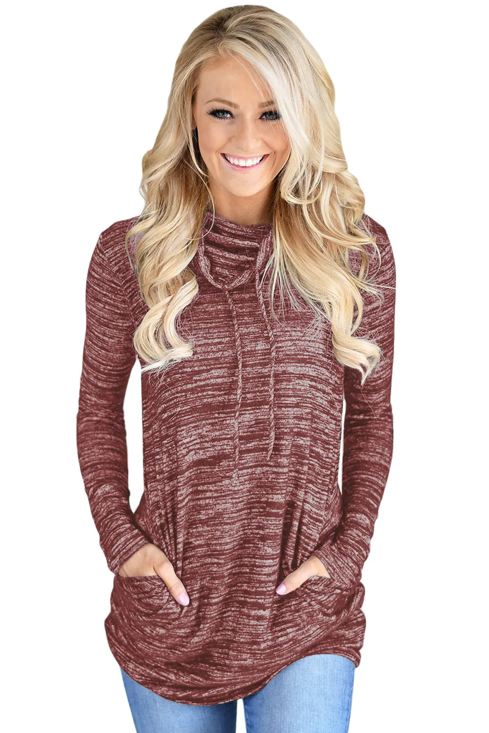 Cozy Cowl Neck Drawstring Sweatshirt