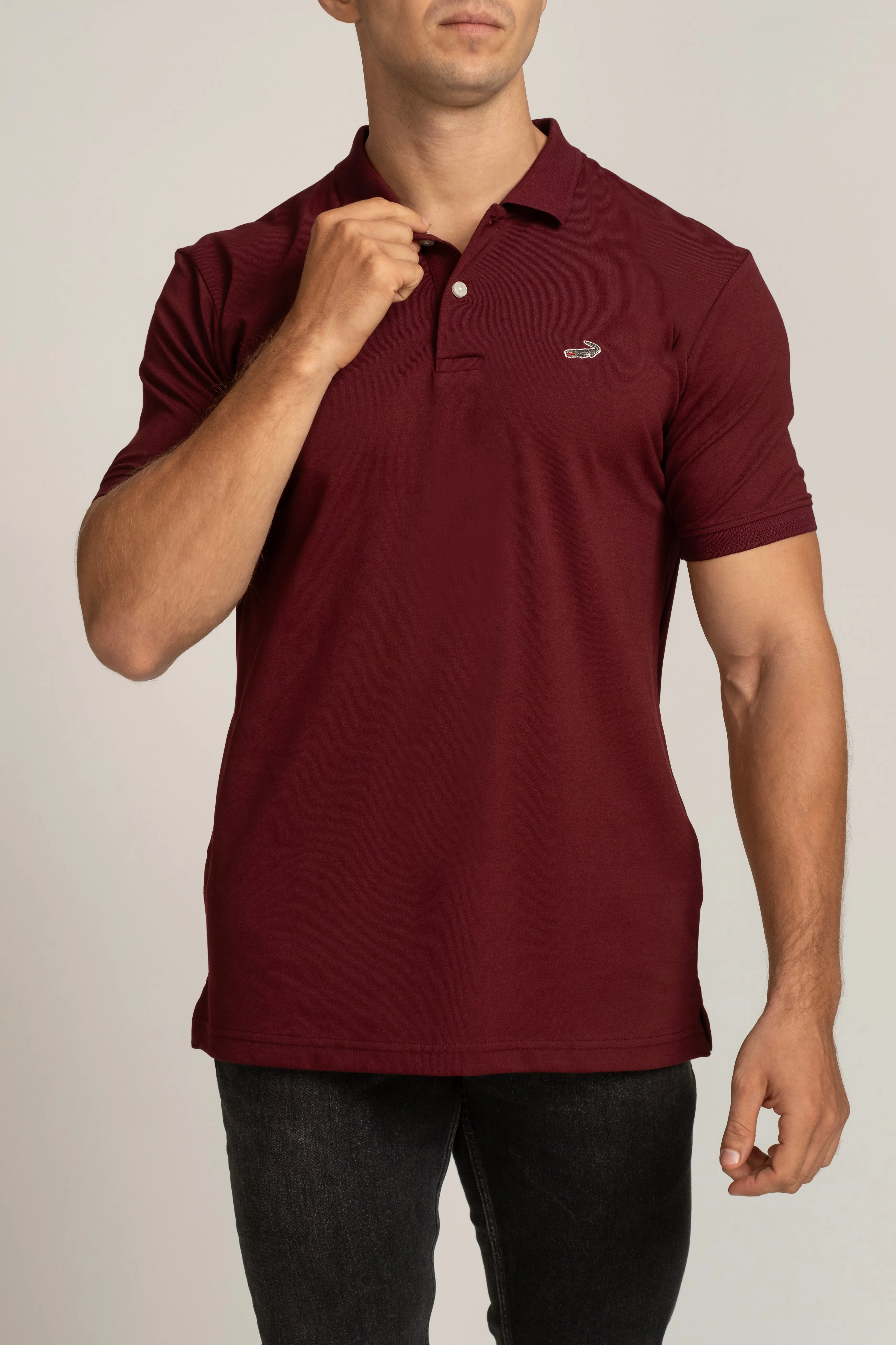 Crocodile Mens Supima Polo Slim Fit HS T-Shirt Windsor Wine