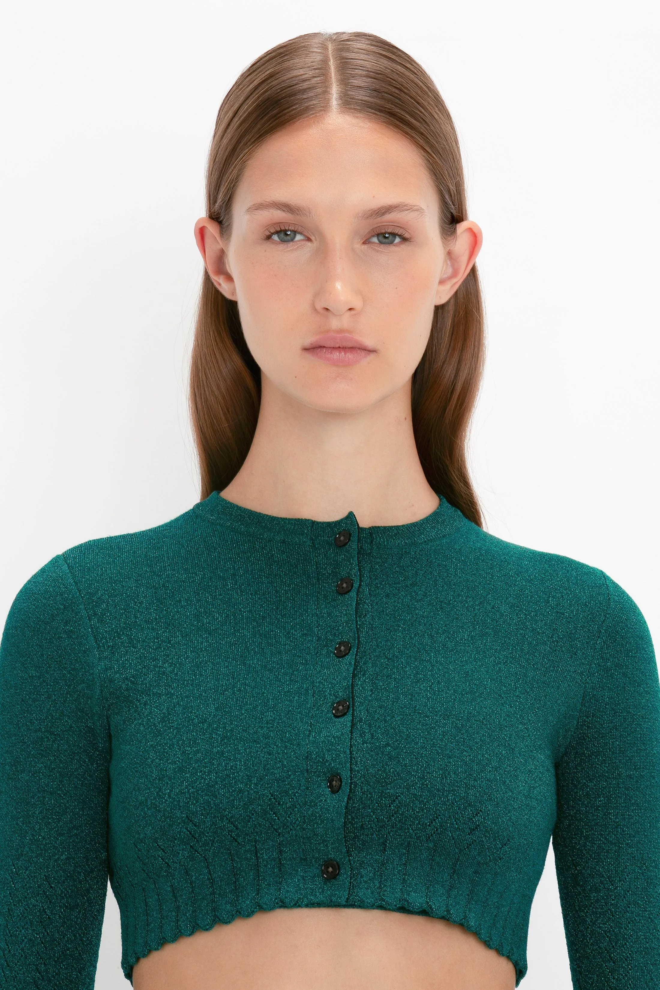 Cropped Cardi In Lurex Green