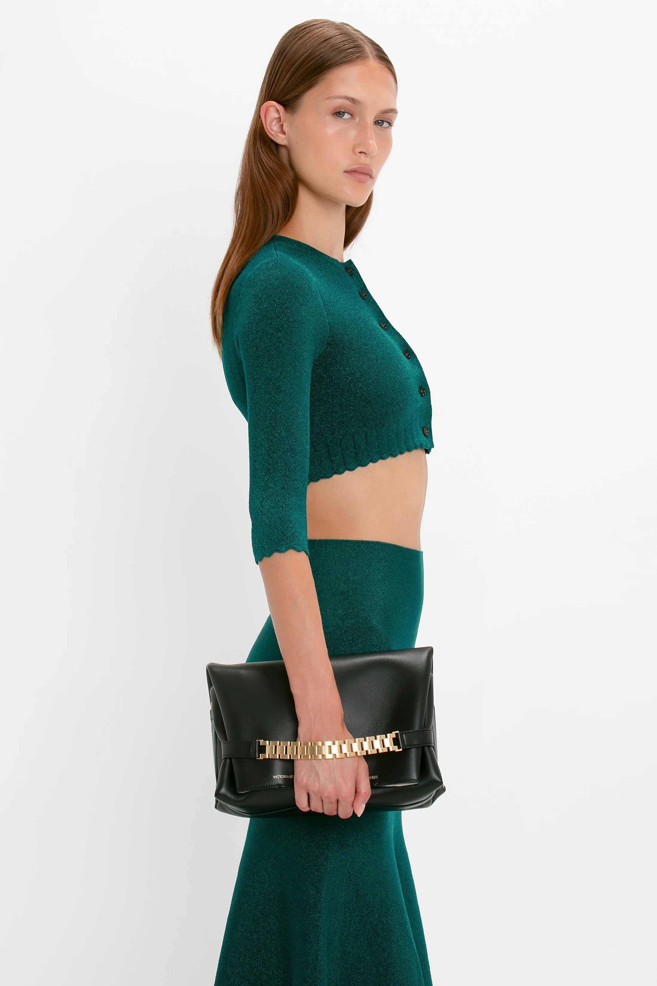 Cropped Cardi In Lurex Green