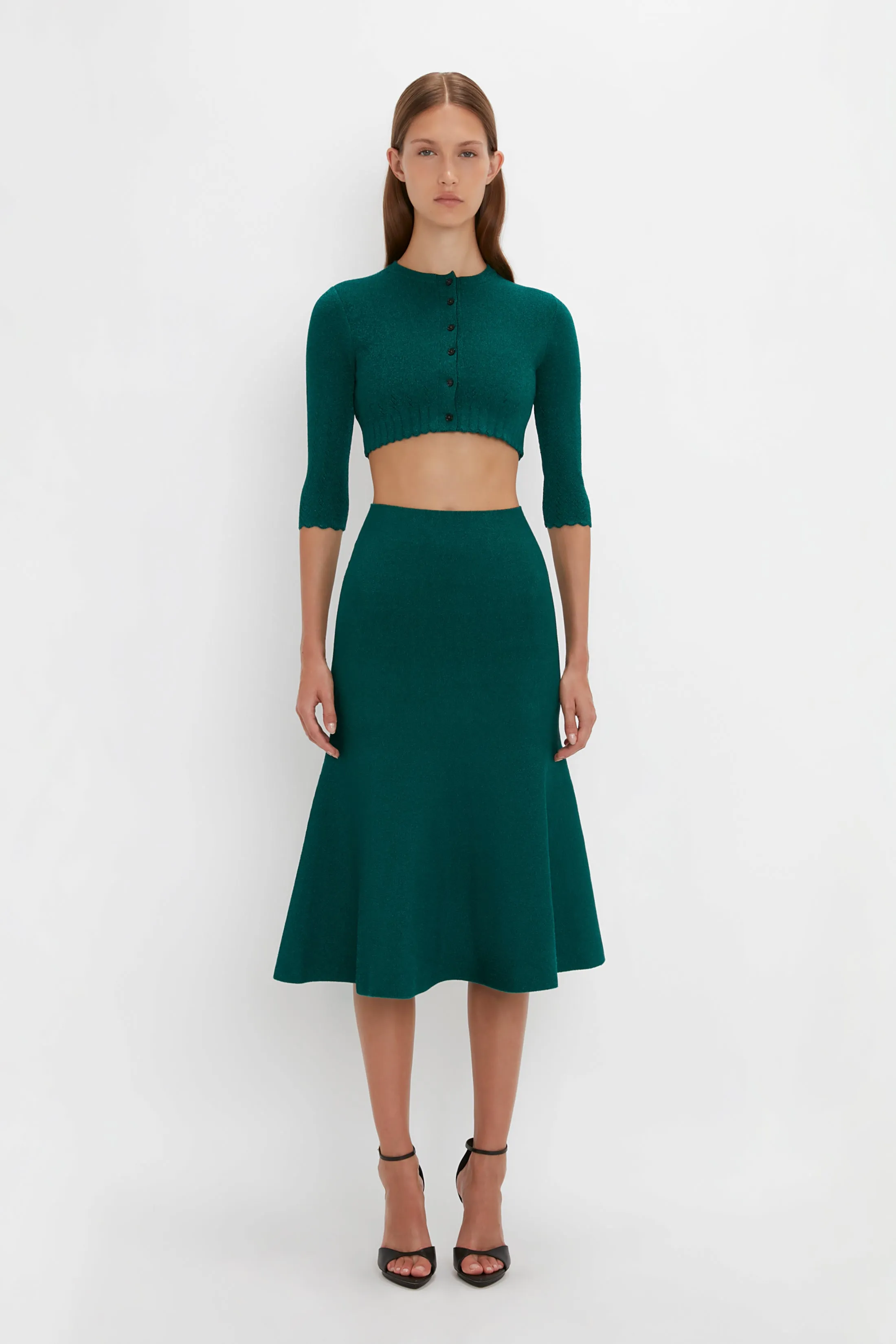 Cropped Cardi In Lurex Green