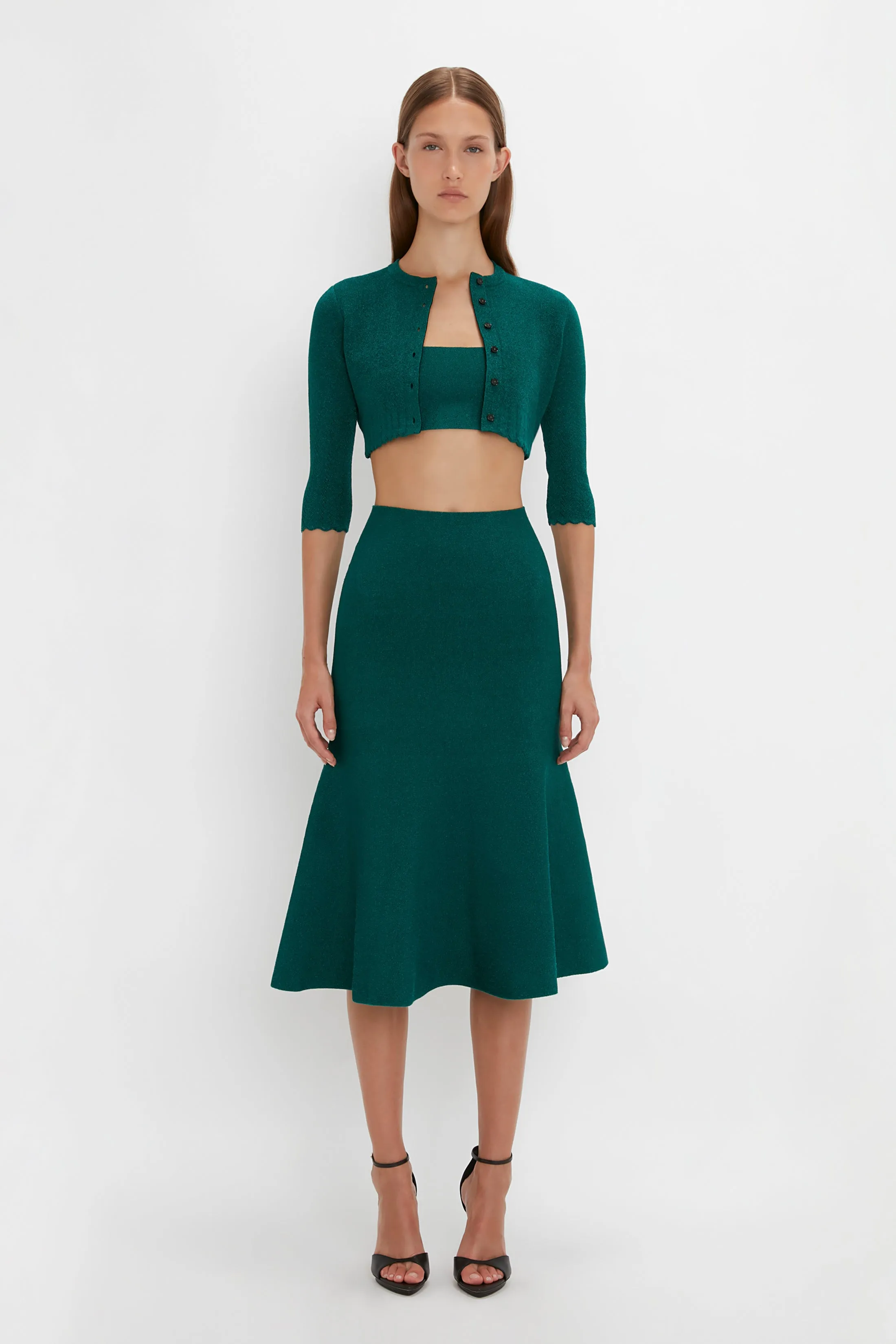 Cropped Cardi In Lurex Green