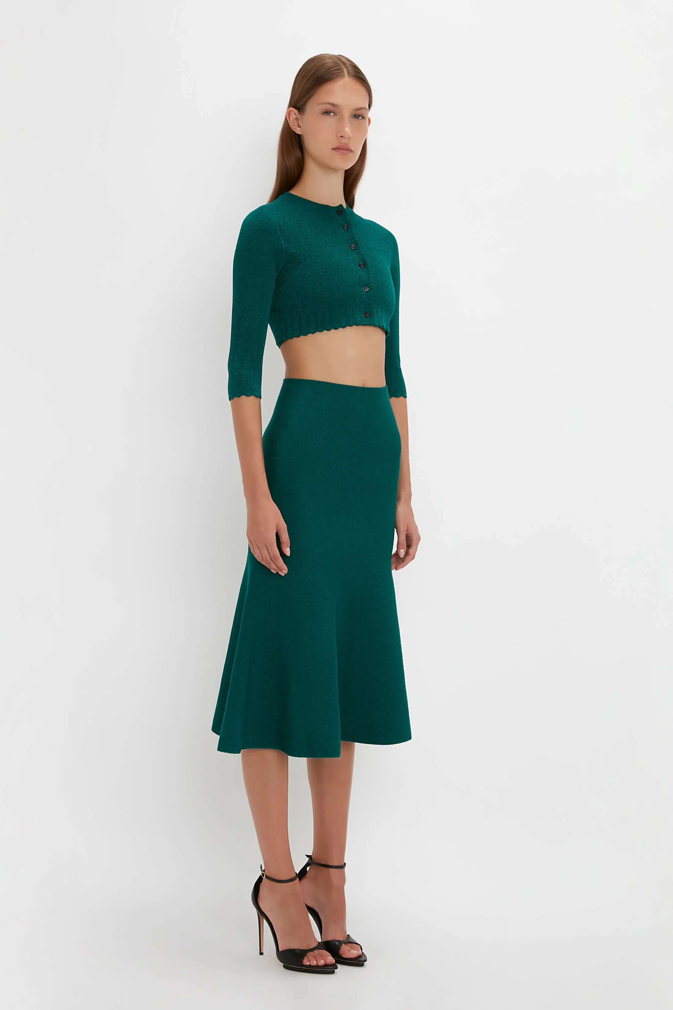 Cropped Cardi In Lurex Green