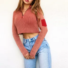 Cropped Ribbed Knit Sweater