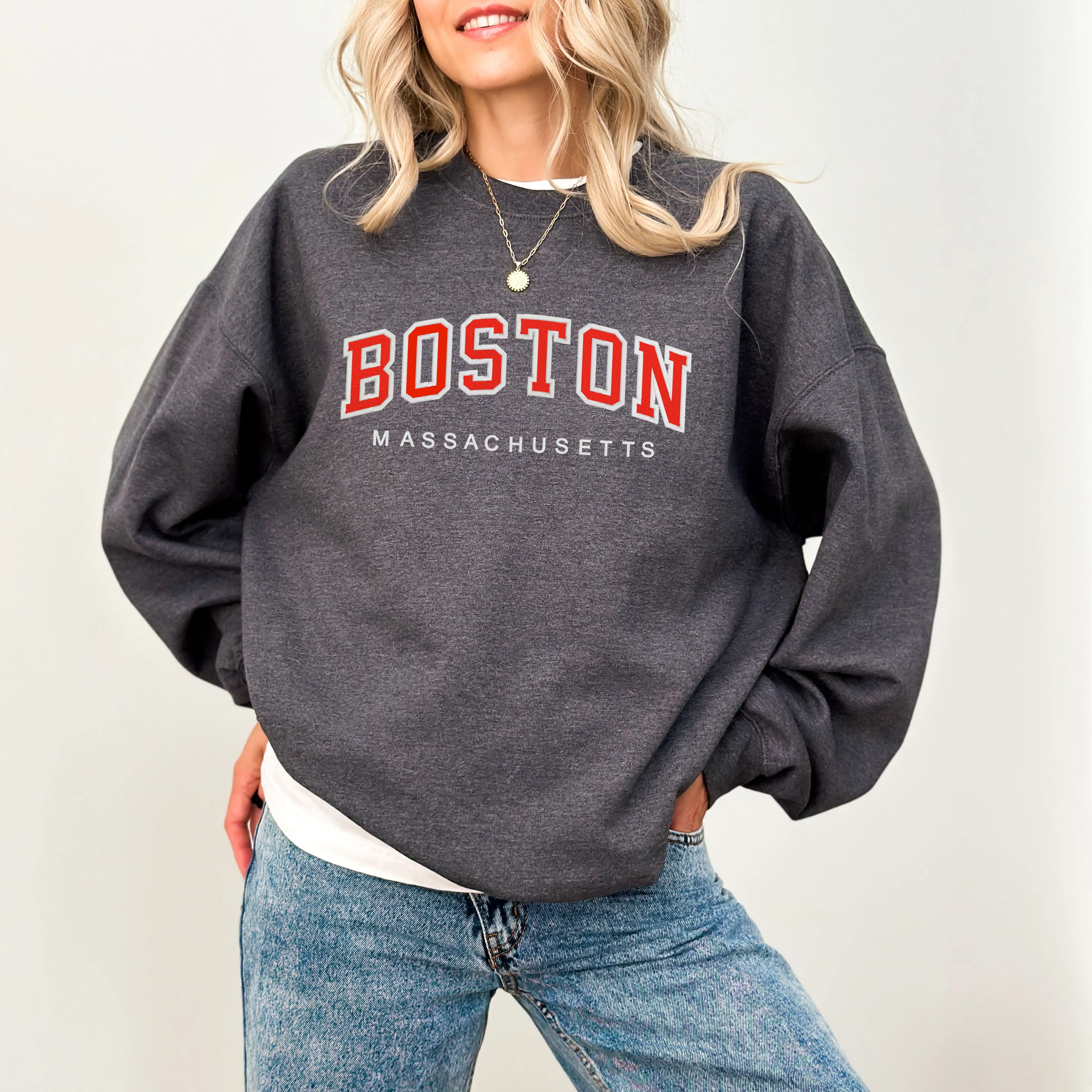 Custom Filled Embroidered Varsity Crewneck, Embroidery Crewneck, Embroidered Sweatshirt, university sweaters, personalized sweatshirt