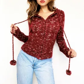 Deep Red Knit Hoodie