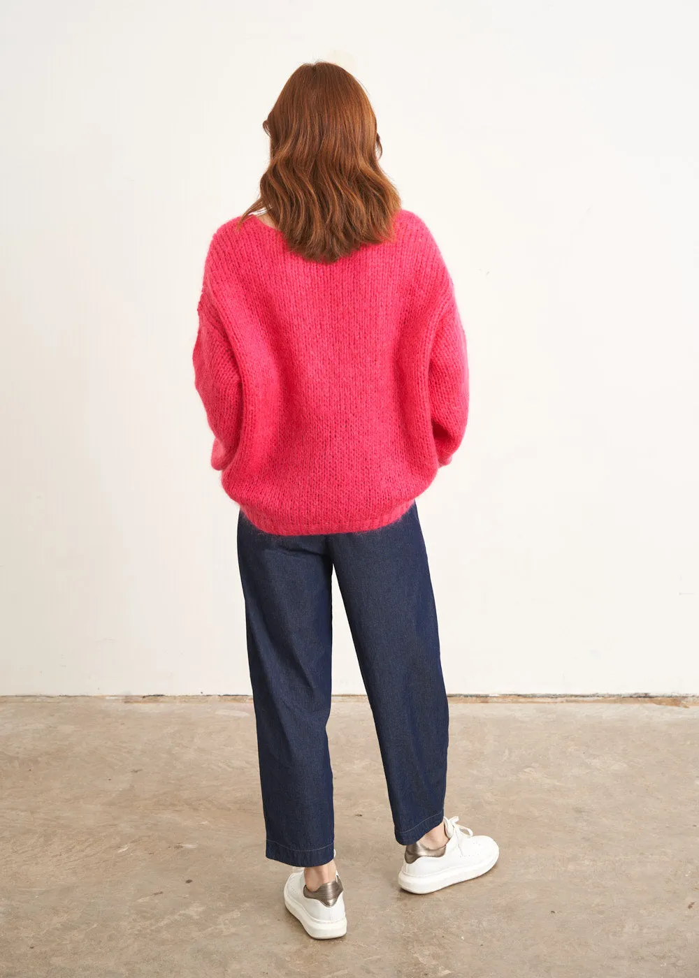 DORA CHUNKY KNIT V-NECK SWEATER - PINK