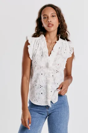 ELLIE RUFFLE SHIRT WHITE EMBROIDERED