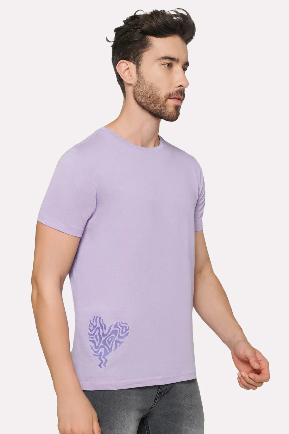 Enhance Men's Printed Crew Neck Casual T-Shirt - Lilac - TS34