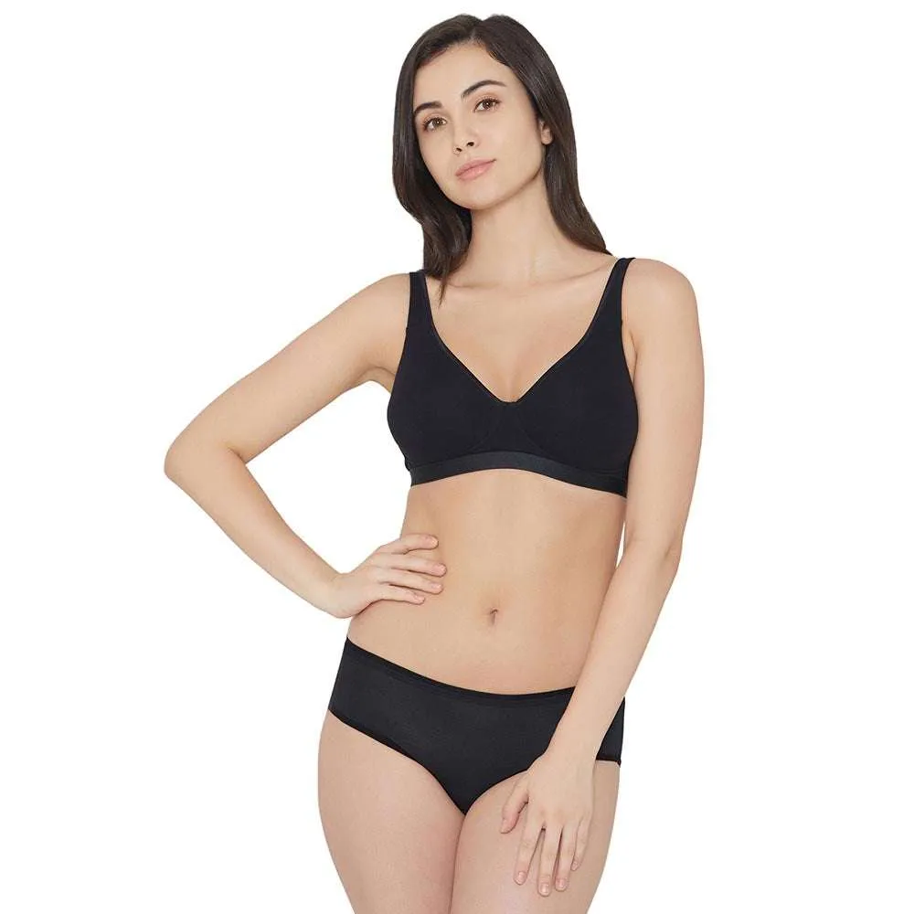 Essentials Non-padded Non-wired Full Cup Everyday Wear Cotton Blend Comfort Bra - Black