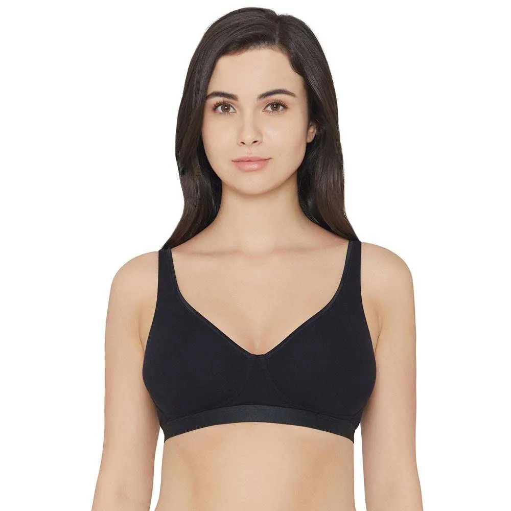 Essentials Non-padded Non-wired Full Cup Everyday Wear Cotton Blend Comfort Bra - Black