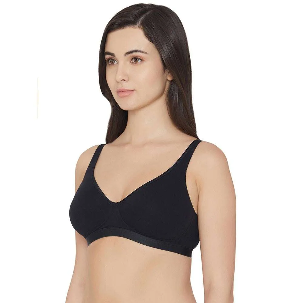 Essentials Non-padded Non-wired Full Cup Everyday Wear Cotton Blend Comfort Bra - Black