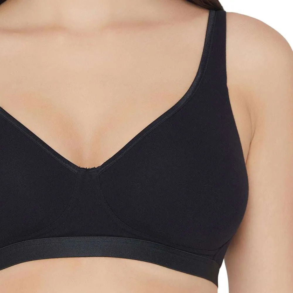 Essentials Non-padded Non-wired Full Cup Everyday Wear Cotton Blend Comfort Bra - Black