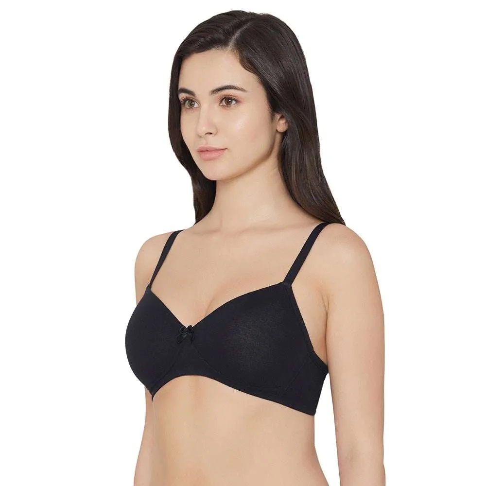 Essentials Padded Non-wired Full Cup Everyday Wear Cotton Blend T-Shirt Bra - Black