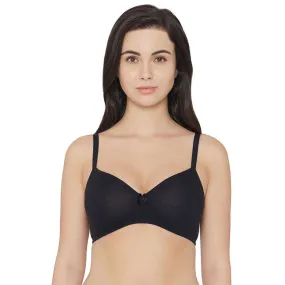 Essentials Padded Non-wired Full Cup Everyday Wear Cotton Blend T-Shirt Bra - Black